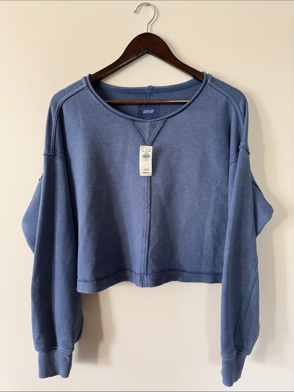 NWT Aerie Women’s Cropped Crewneck Sweatshirt Blue XS NEW